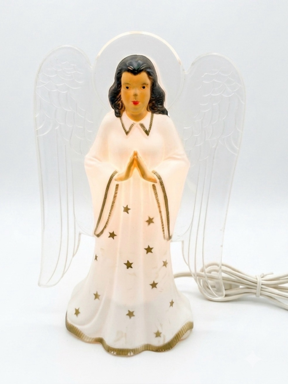 Vintage Royalite Illuminated Christmas Angel Light Up All Plastic Figure w/ Box